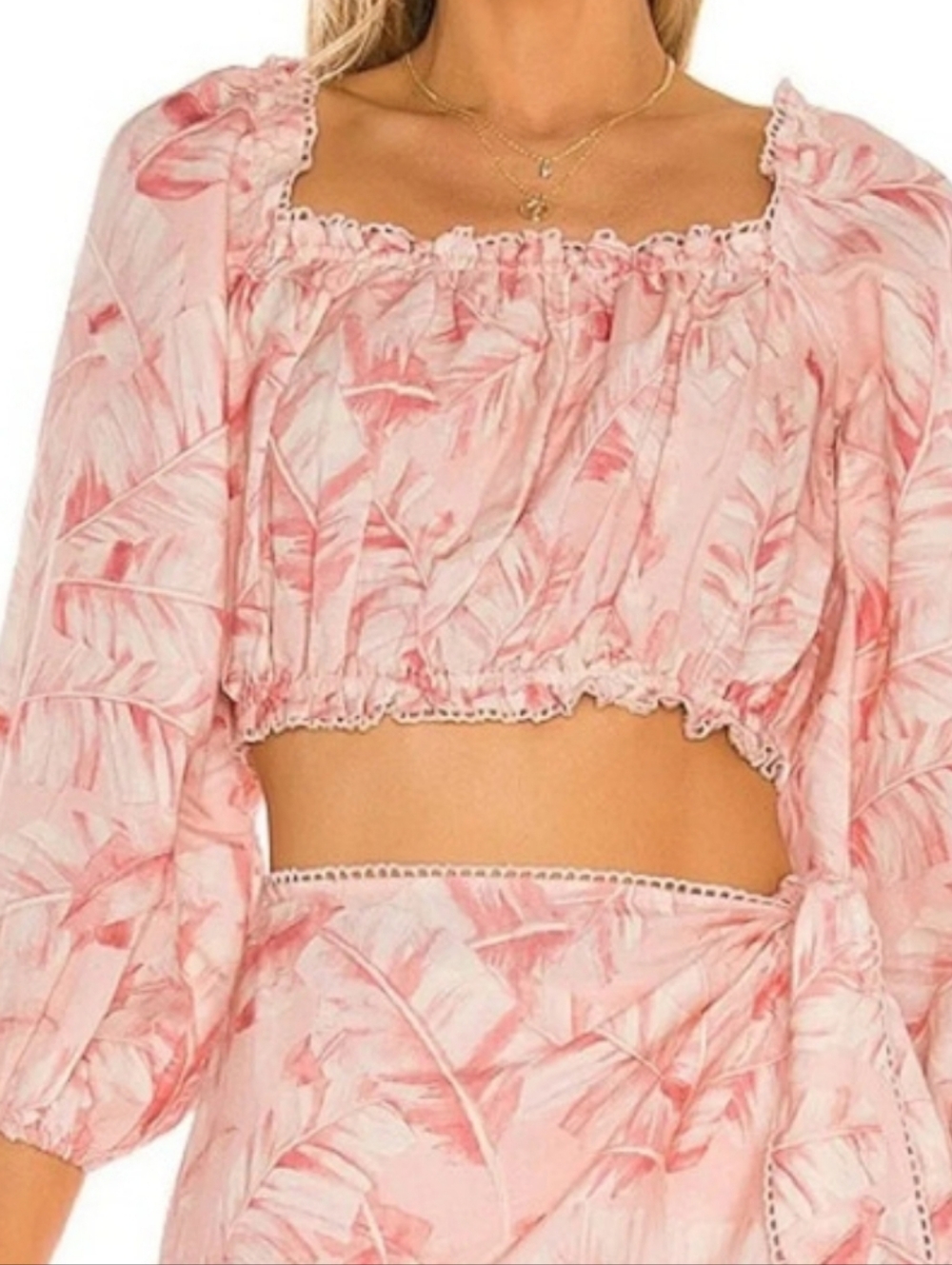 Show Me Your Mumu Claudia Crop Top Pink Palm Womens Size Medium Linen Blend